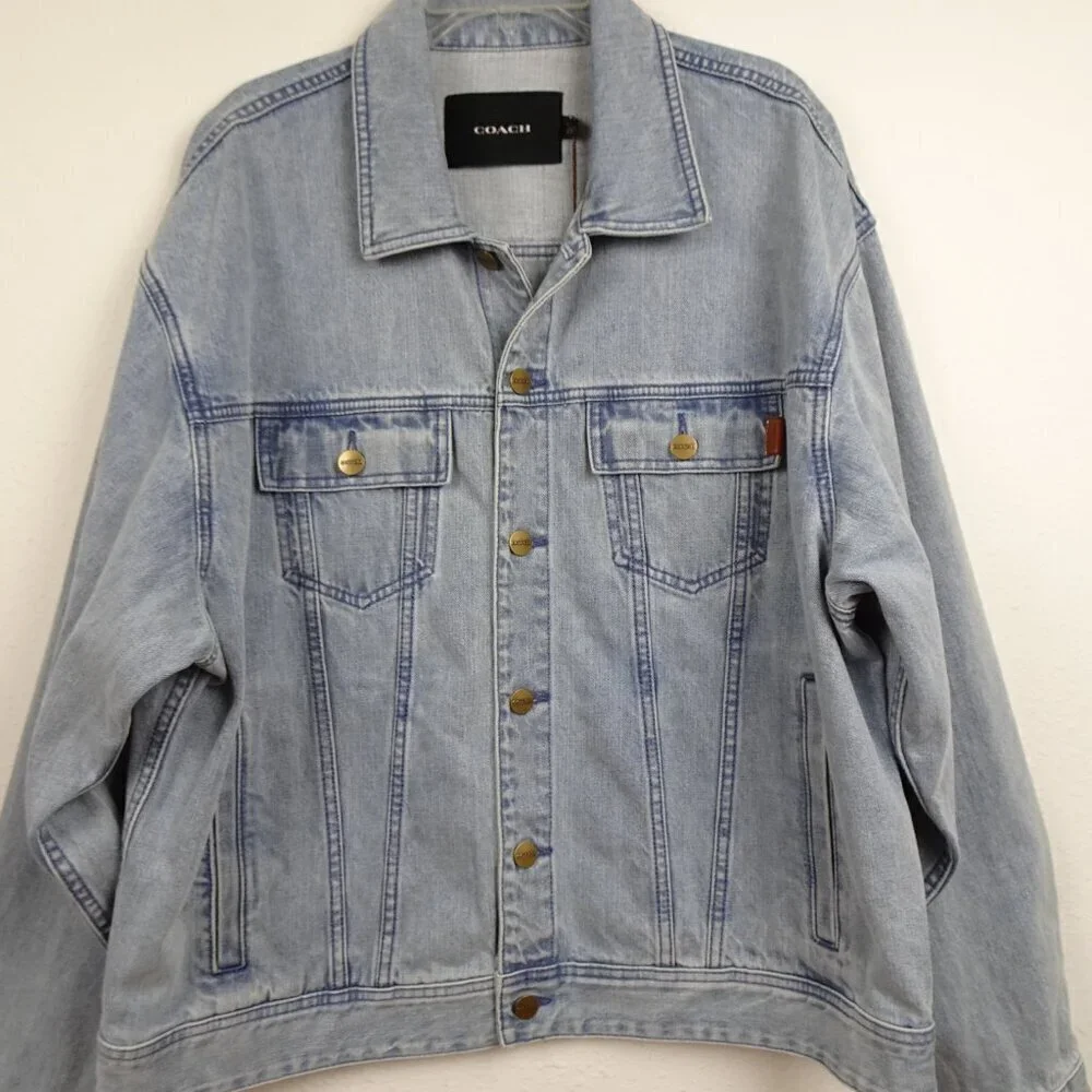 Coach Jean Jacket Men's Size XL Blue Novelty Denim Jacket Cotton Big Logo